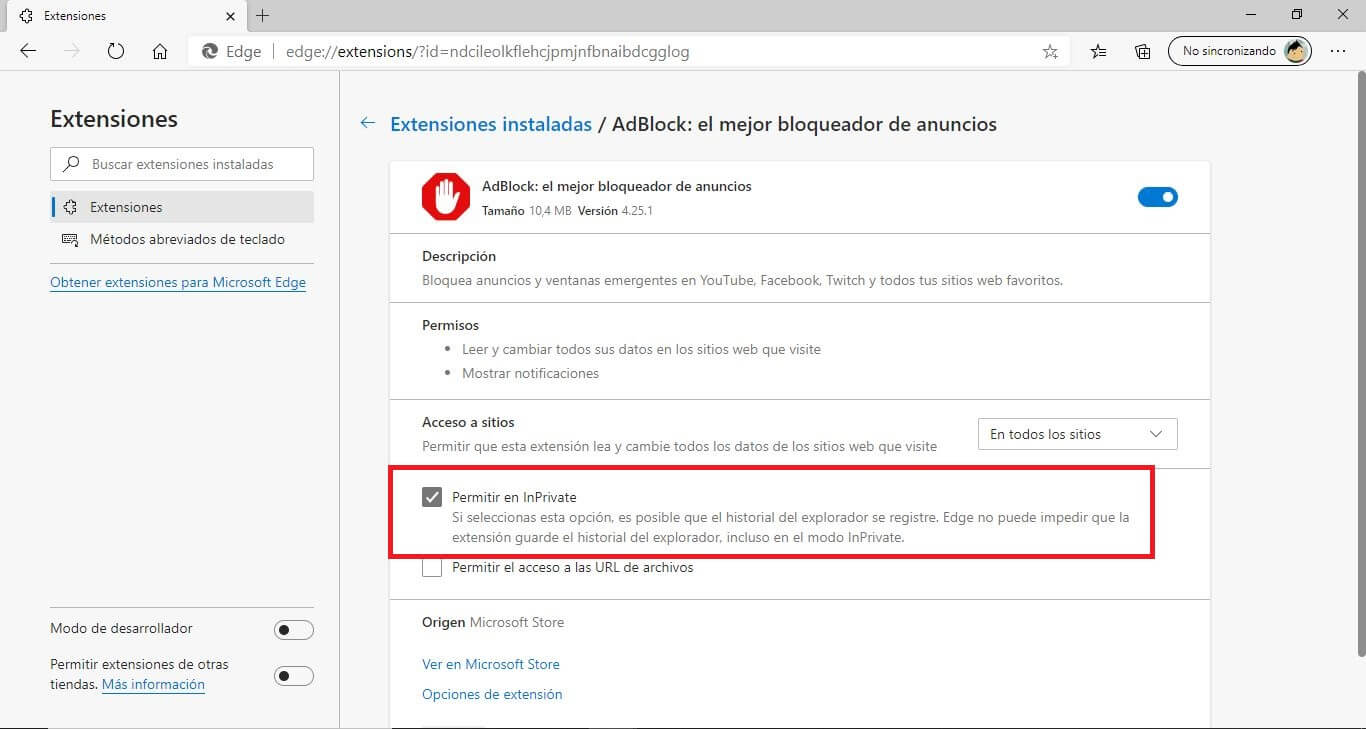 Edge Usar Extensiones En Modo Incognito Inprivate 0755